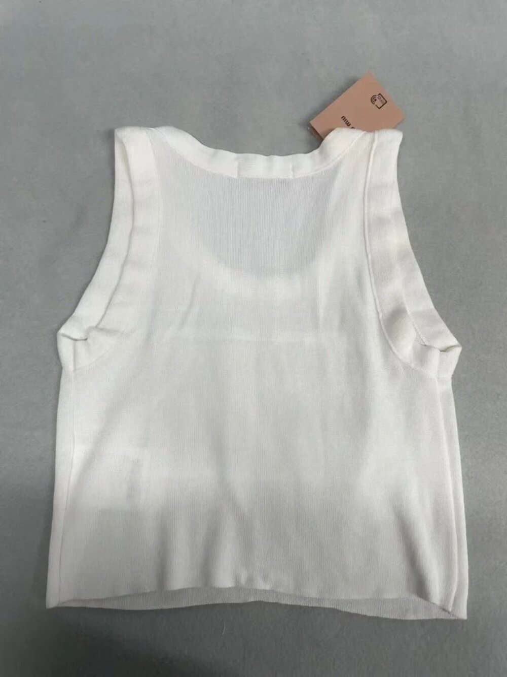 Miu Miu White Ribbed Knit Tank Top w/ 3D Embossed Logo - Picture 3 of 5